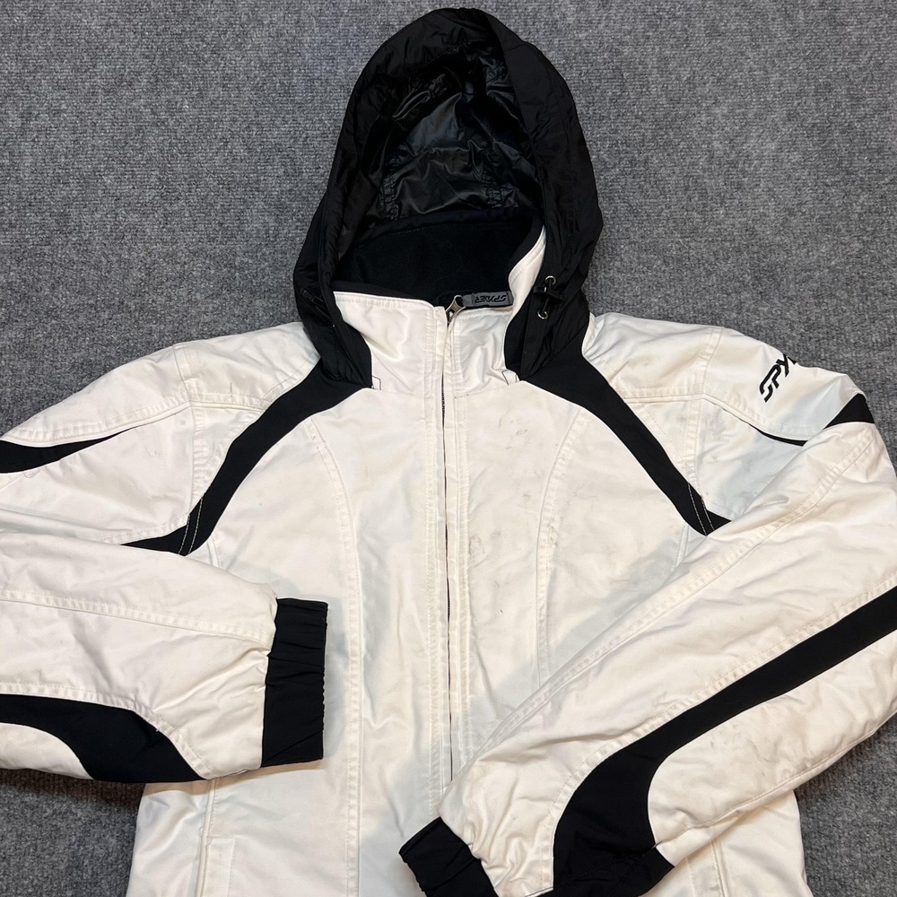 Spyder Jacket Womens 12 White Hooded Insulated Ski Snow Colorblock Pockets - Picture 4 of 13